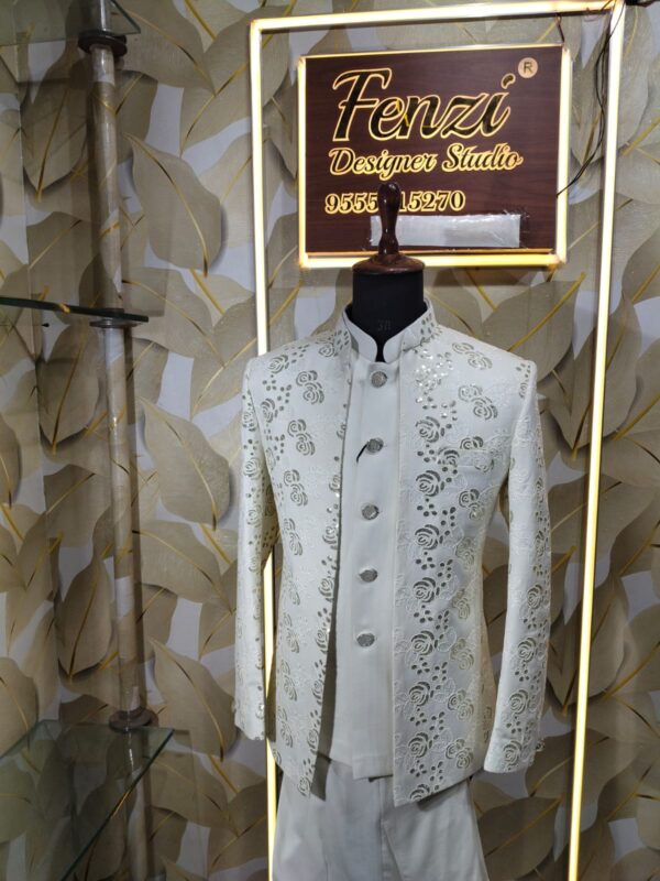 Step into timeless elegance with this Ivory Embroidered Floral Jodhpuri Set by Fenzi Designer Studio — a perfect blend of regal charm and modern sophistication.