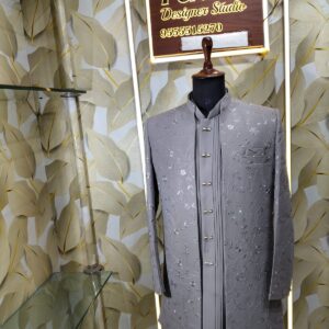 Elegant grey embroidered sherwani
