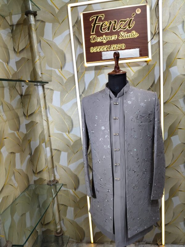 Elegant grey embroidered sherwani