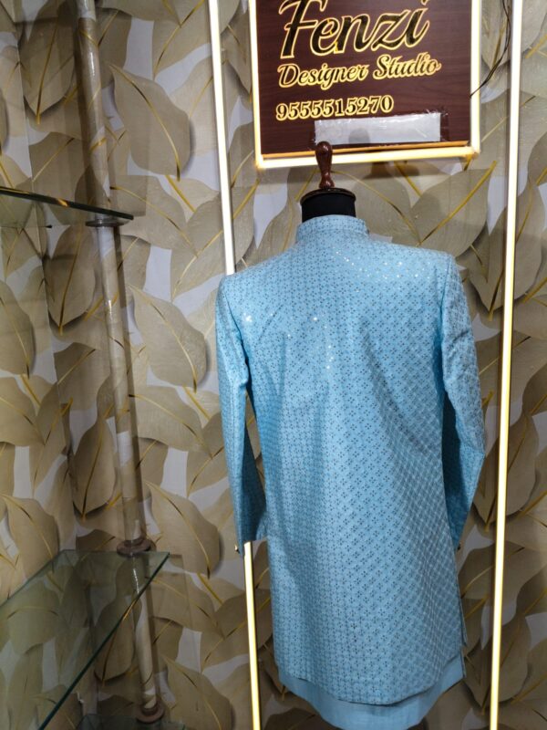 Light blue embroidered sherwani for men