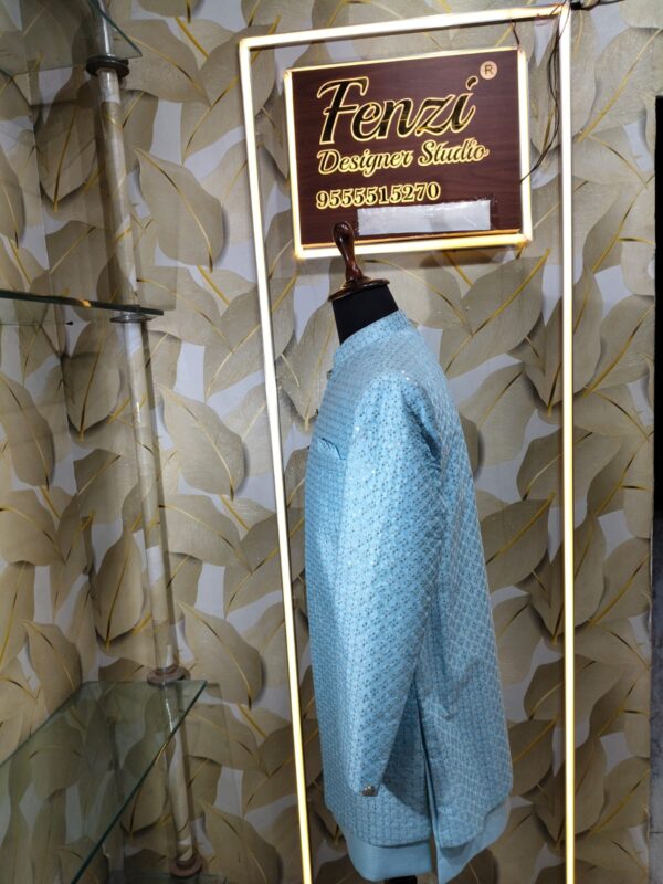 Light blue embroidered sherwani for men