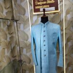 Light blue embroidered sherwani for men