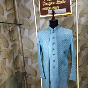 Light blue embroidered sherwani for men