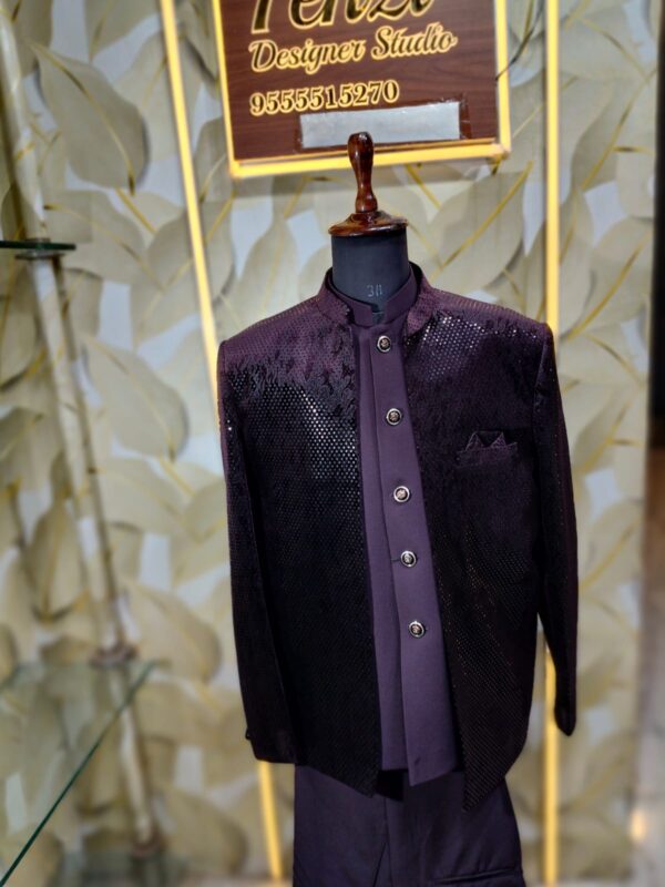 Step into timeless elegance with our premium Black Textured Jodhpuri Ensemble — where royal heritage meets modern sophistication.